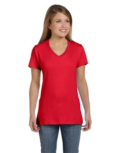 Hanes Ladies' 4.5 oz. 100% Ringspun Cotton Nano-T V-Neck T-Shirt S04V XS-2XL - Picture 1 of 22