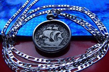 Rare Portugal Silver Sailing Ship Coin Pendant on a 30" 925 Silver Chain