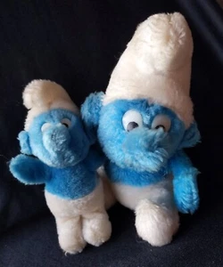 2x 80's Orig LITTLE SMURFS Small Stuff Plush TOYS ~ Schleich Berrie Peyo - Picture 1 of 7