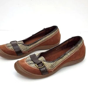 Land's End Tailored Terrain Plaid Slip On Shoe 380873 Brown Size 9B - Picture 1 of 8