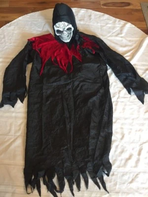 H5) SCARY SKELETON ROBE & MASK HaLLoWeeN COSTUME ADULT M/STANDARD - Image 1 of 4