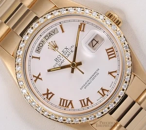 Rolex Day-Date President 18k Yellow Gold 18238-White Roman Dial-Diamond Bezel - Picture 1 of 1