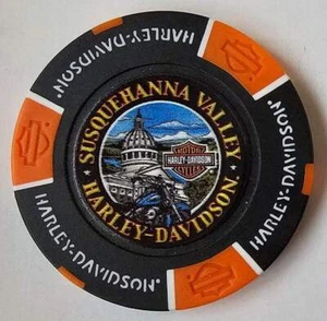 SUSQUEHANNA VALLEY HARLEY-DAVIDSON Harrisburg PA Blk/Orange 115 Anniv Poker Chip - Picture 1 of 2