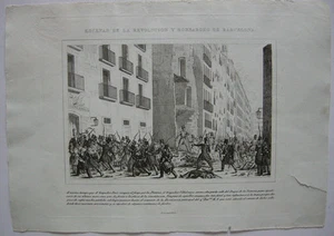 Barcelona Escenas Revolucion Bombardeo 7 grabados en cobre 1842 Catalunya Roger - Bild 1 von 7