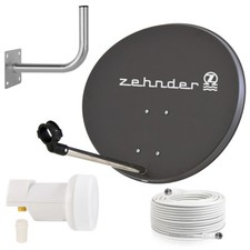 ZEHNDER Digitale SAT Anlage 60 cm Spiegel SINGLE LNB + Wandhalter + Kabel grau