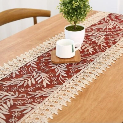 Lace Floral Table Runner Flag Hollow Out Mesh Tablecloth Cover Embroidered Home - Image 1 of 4