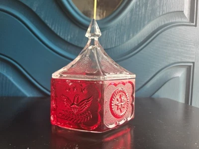 Vintage MCM Ruby Red+ Clear Indiana Glass Tiara Glass Candy Dish/Circus Tent Lid - Image 1 of 4