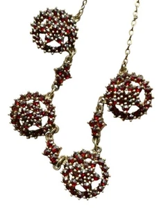 Antique Victorian Rose Cut Bohemian Garnet Star Necklace Gilt 900 Silver Signed - Picture 1 of 24
