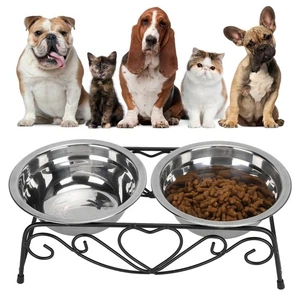 Stainless Steel Pet Bowl Double Dog Bowl Dog Double Diner Feeder Dual Purpose - Picture 1 of 12