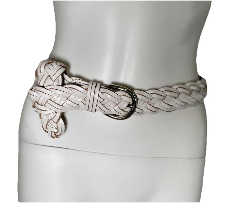 J экипажа широкий плетеный кожаный ремень белый коричневый женщин SZ XS/S латунная пряжка богемное - Изображение 1 из 4