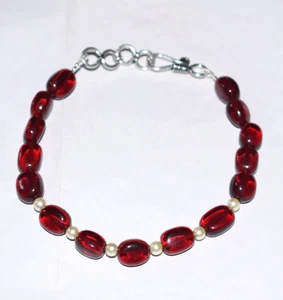 Pearl Ruby Hydro Gemstone Sterling Silver 6" String Bracelet Round Oval Gemstone - Picture 1 of 10