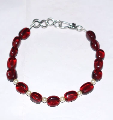 Pearl Ruby Hydro Gemstone Sterling Silver 6" String Bracelet Round Oval Gemstone - Image 1 of 4