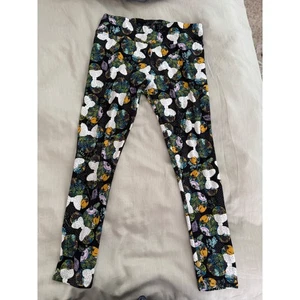 LuLaRoe Leggings Altos y Curvilíneos Disney Mickey Mouse Estampado Floral Negro OS - Imagen 1 de 9