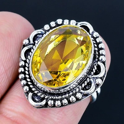 黄水晶 925 镀银手工戒指 美国尺寸 6 — 第 1/3 张图片