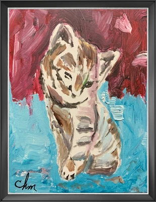 CHM ARTE EXPRESIONISMO 12X16 Little Kitty Hecho a Mano Original Firmado Contemporáneo Foto 1 de 2