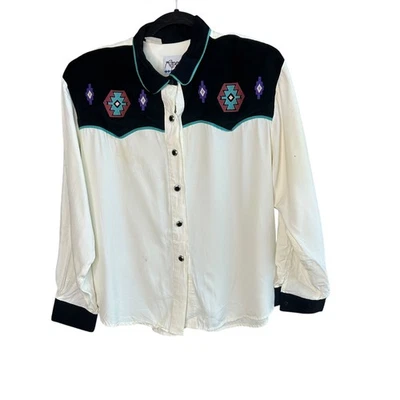 Camisa Western Vintage Roper Feminina Asteca Pérola Snap Tamanho Grande Como Encontrado - Imagem 1 de 4