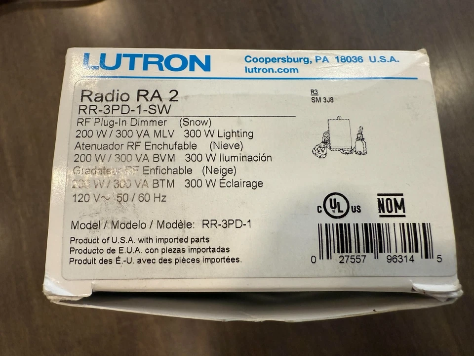 Lutron RR-3PD-1-SW RadioRA 2 RF Plug-in Dimmer Blanco Foto 1 de 1