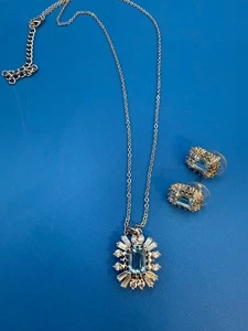 Aquamarine and Clear Rhinestone Necklace and Earring Set - Picture 1 of 12