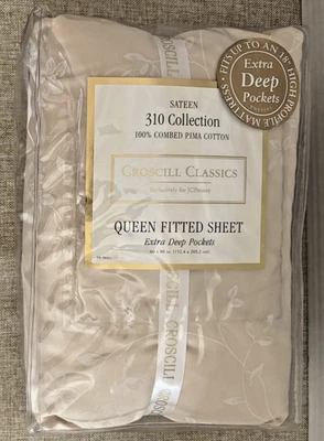 NUEVA CROSCILL 310 Colección Ajustada Queen Satén Sábana Cuenta Bolsillos Extra Profundos Foto 1 de 4