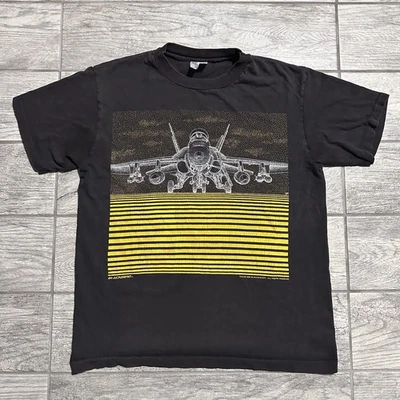 Vintage 1986 FA-18 Hornet Blackbird Shirt Size Large Black Military Fighter Jet - Image 1 of 4