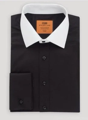 Steven Land Men’s Polo Shirt Contrast Collar Black/White or Purple/White NWT - Image 1 of 4