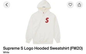 Supreme S Logo Hooded Sweatshirt FW20 White XL Very Good Condition - Picture 1 of 3