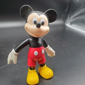 Vintage 6" Mickey Mouse Articulated Figure Heavy Plastic Disney Toy - Picture 1 of 8