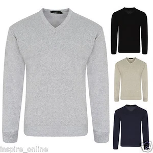 MENS V NECK JUMPER KNITTED SWEATER PULLOVER CASUAL FORMAL LONGSLEEVES COTTONT OP - Picture 1 of 5