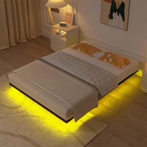 Floating Bed Frame with LED Lights, Metal Platform Bed Frame with Heavy Duty Ste - Picture 1 of 9