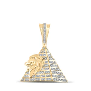 10K Yellow Gold Mens Round Diamond Lion Pyramid Charm Pendant 1/4 Cttw - Picture 1 of 2