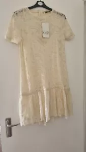 BNWT Zara Cream Lace Fit And Flare Style Dress - Picture 1 of 14