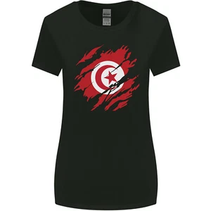 Torn Tunisia Flag Tunisian Day Football Womens Wider Cut T-Shirt - Picture 1 of 19