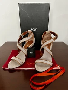 HUGO BOSS Canvas & Leather Wedge Sandal - Picture 1 of 11