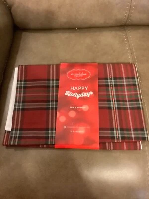 ST. NICHOLAS SQUARE "HAPPY HOLLYDAYS" PLAID TABLE RUNNER - 72" (NEW) - Image 1 of 4