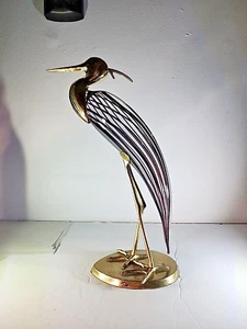 VTG Brass Blown Glass Plum Crane Stork Heron Sculpture Luca Bojola For Zanetti - Picture 1 of 19