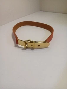Cinturón de Cuero Colección Ralph Lauren Negro Naranja Art Deco Hebilla Dorada Talla XS - Imagen 1 de 15