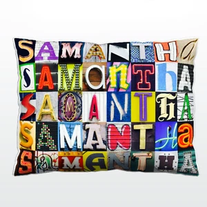Personalized Pillow featuring the name SAMANTHA in photos of sign letters - Picture 1 of 1