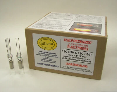 SVP PREFERRED ULTRA PREMIUM 100 (50 pairs) NEON SIGN ELECTRODES 13mm x 2” 30mA, SUPPLY EQUIPMENT - NEW!