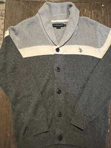 US Polo Assassin Sweater Men’s Medium M Cardigan Shawl Collar Gray Knit Lauren - Picture 1 of 8