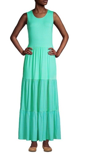 VETEMENTS ABITO MAXI TANK NUOVO CON ETICHETTE LAND' END S 6 8 BLU COME NUOVO A QUADRI SENZA MANICHE A STRATI