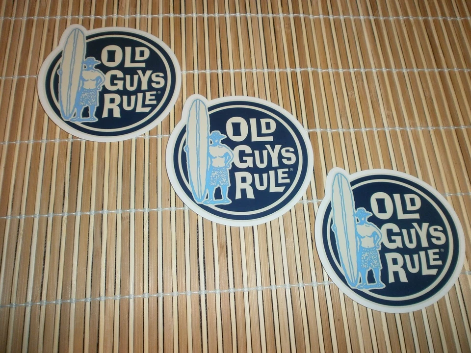 3 OLD GUYS RULE SURFER DUDE LONGBOARD SURFBOARD FIN SURF SURFING BEACH STICKERS