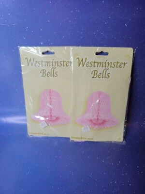 4 Pk Vintage 1998 Beistle Honeycomb Pink Bells 9" NIP 2 Per Pack Wedding Shower - Image 1 of 4