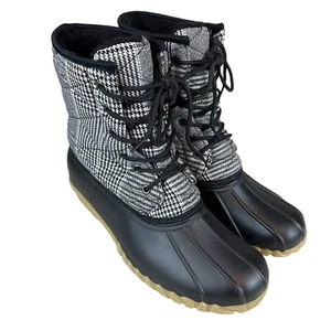 Olivia Miller Duck Boots Womens 11 Black White Houndstooth Quilted Insulated - Picture 1 of 11