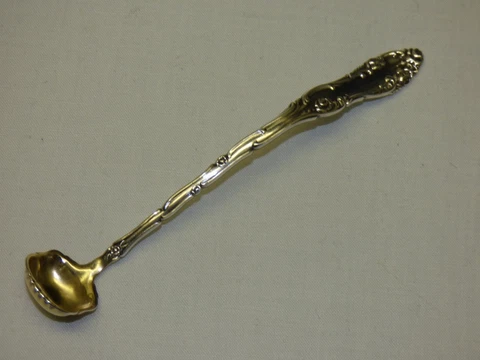 Antique Towle Sterling Silver Mustard Cream Ladle Old English Pattern Gold Wash Cover