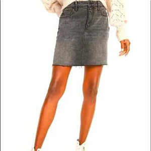 High-Waisted Black Frayed-Hem Jean Mini Skirt - Picture 1 of 7