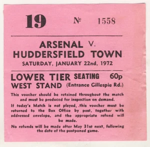 Ticket : Arsenal v Huddersfield Town 22/1/1972 - Picture 1 of 1