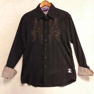 Jimi Hendrix Experience Mens LS Button Shirt Sz.M/Black/Embroidery/Cotton Floral - Picture 1 of 17