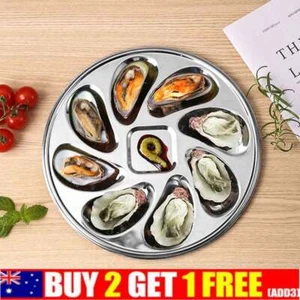 8 Slots Large Oyster Plate Stainless Platter Unmarked Platter Seafood Tray Dish - Picture 1 of 14