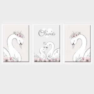 Niñas Cisne Impresiones Personalizadas SOLO A4 Habitación Infantil Flores Rosas Femenina Princesa - Imagen 1 de 2