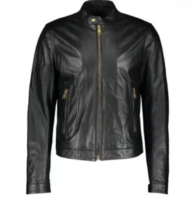 VERSUS VERSACE Black Leather Gold-Tone Hardware Jacket - Picture 1 of 15